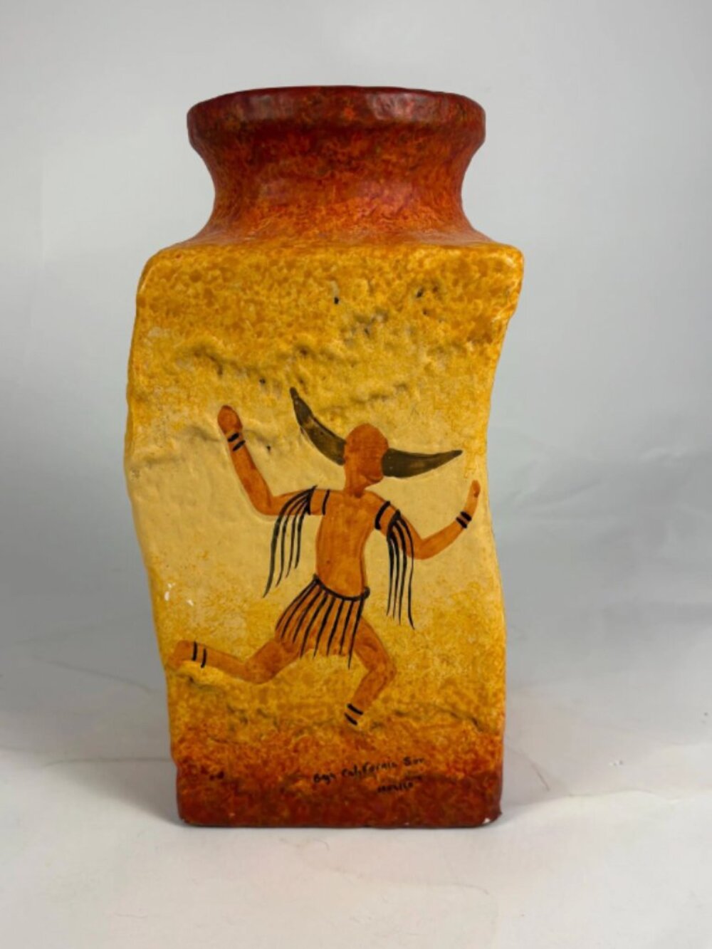 Vintage Mexican Folk Art Vase Signed Baja California Sur Mexico Hand Painted Pot